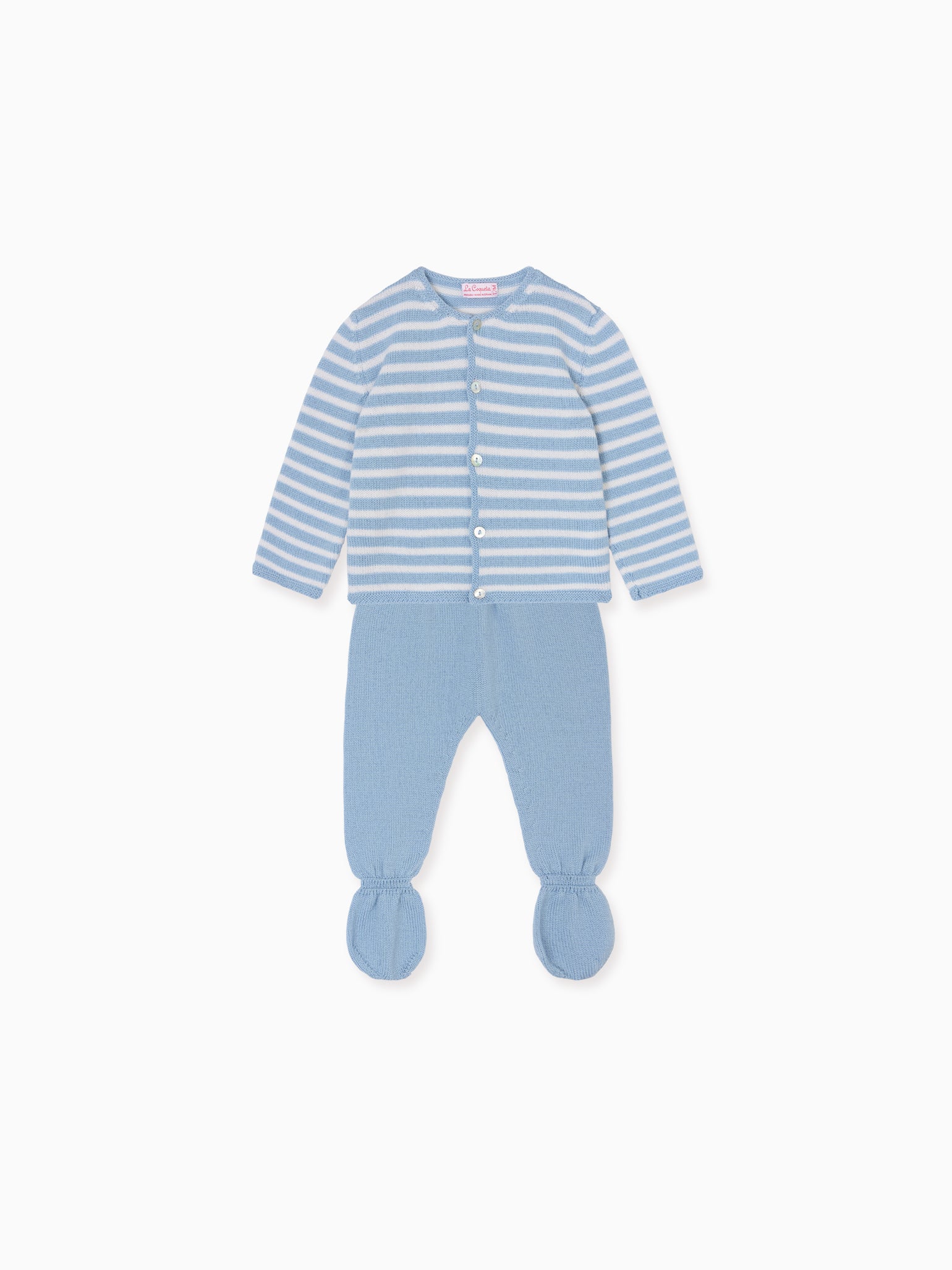 Dusty Blue Stripe Pinto Merino Baby Knitted Set