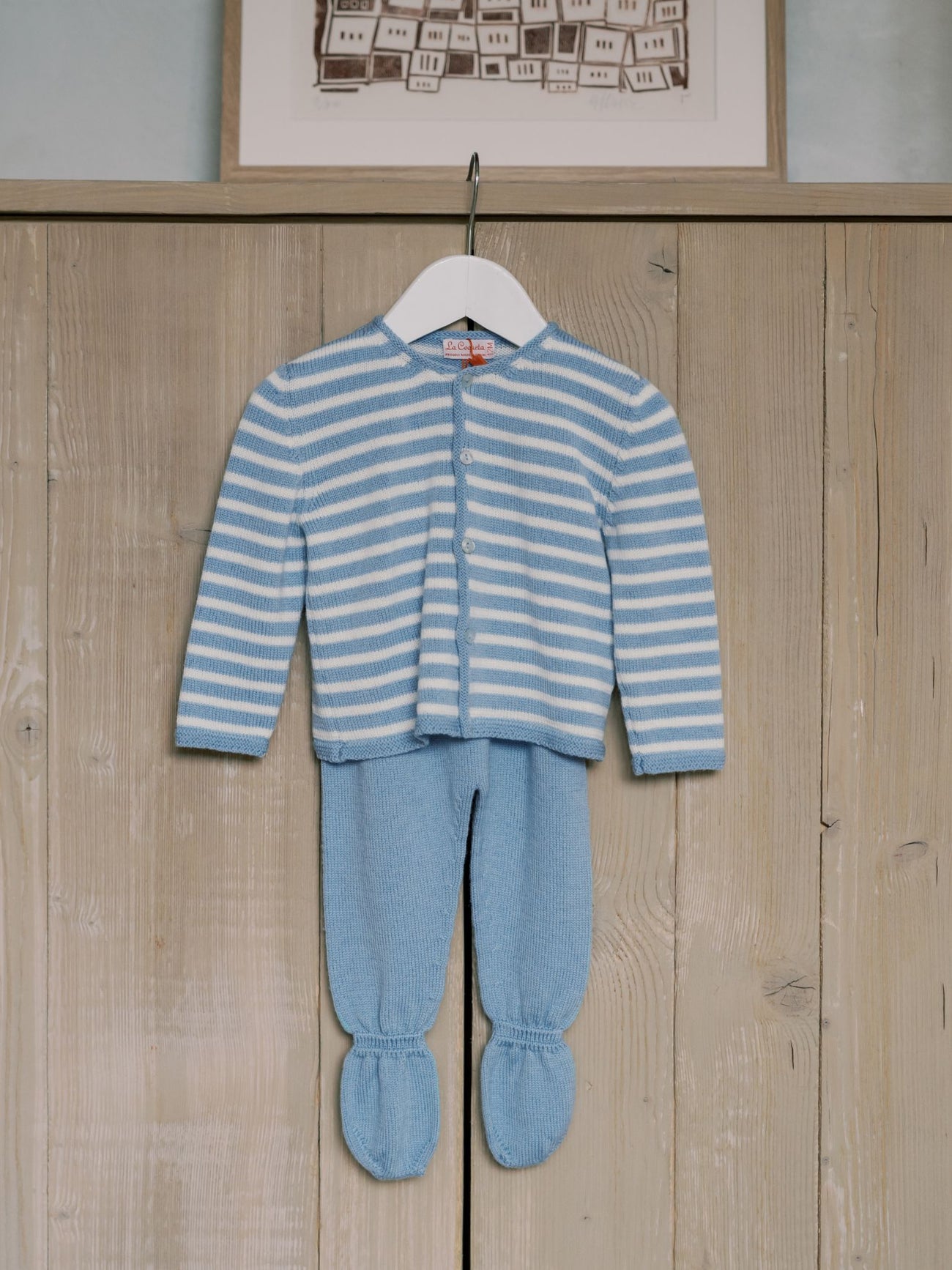Dusty Blue Stripe Pinto Merino Baby Knitted Set