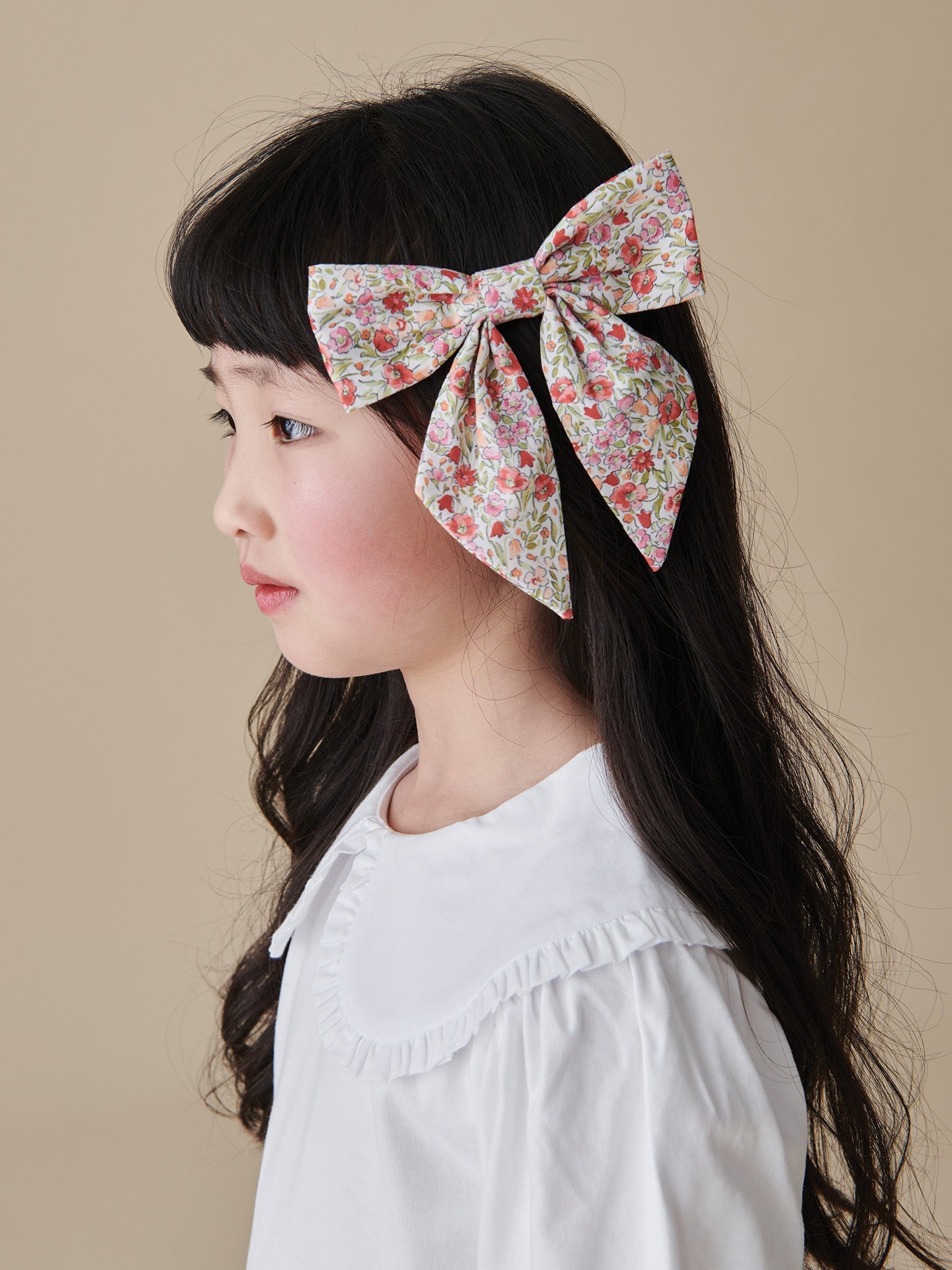 Red Floral Girl Large Bow Clip