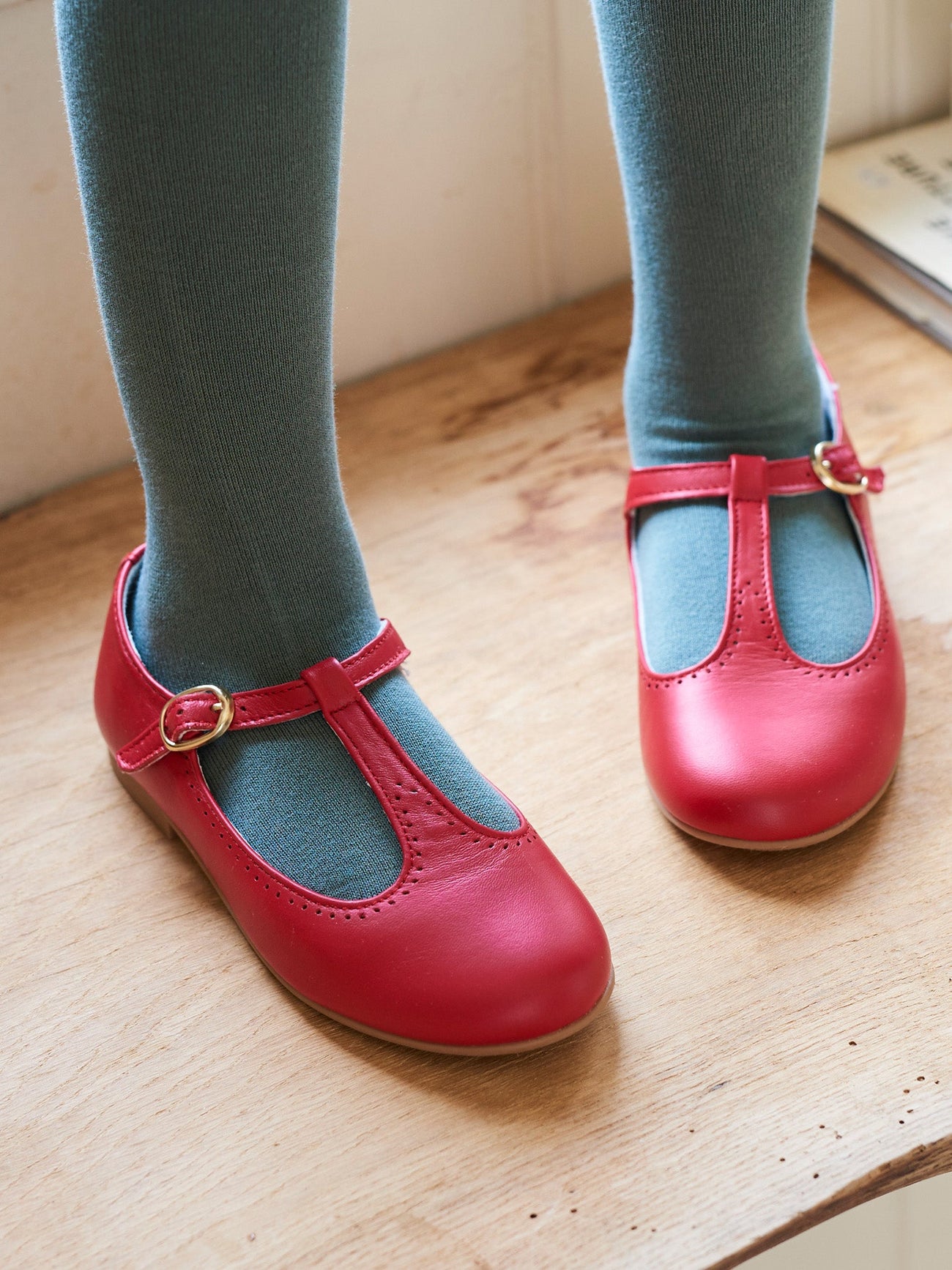 Red Leather Girl T-Bar Shoes