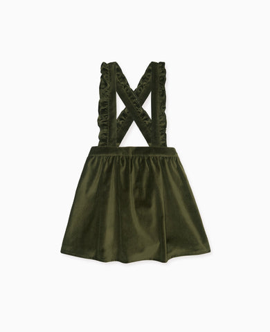 Green Reina Girl Velvet Skirt