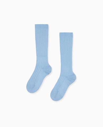 Pale Blue Ribbed Knee High Kids Socks