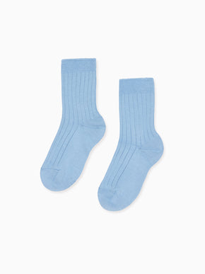 Pale Blue Ribbed Short Kids Socks