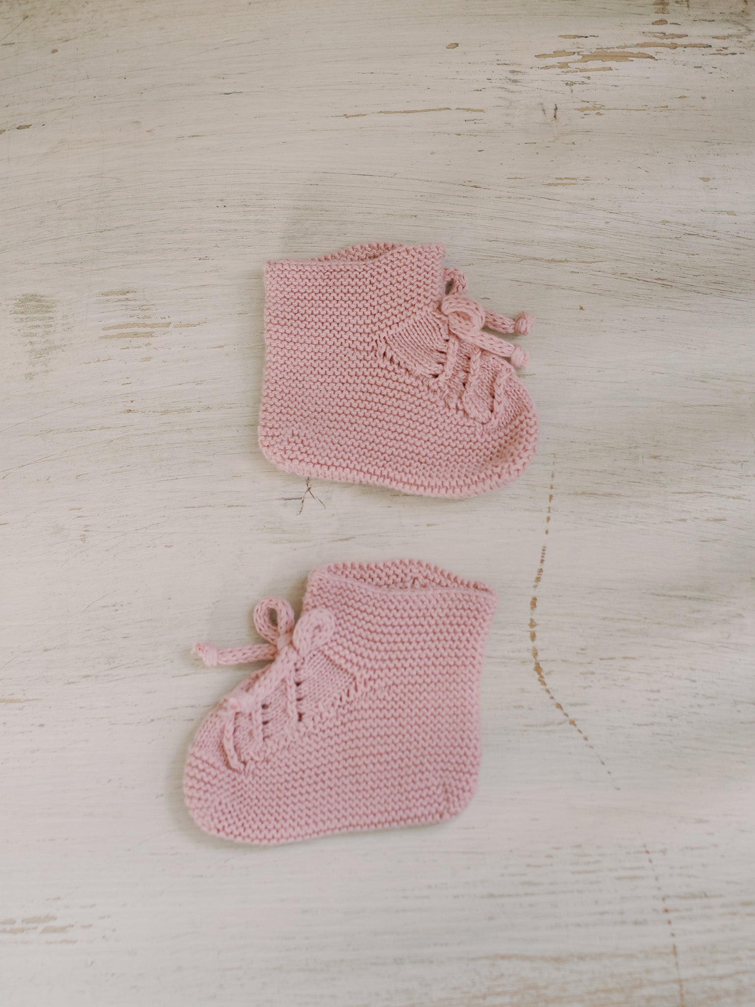 Dusty Pink Rimevera Cotton Baby Girl Knitted Booties