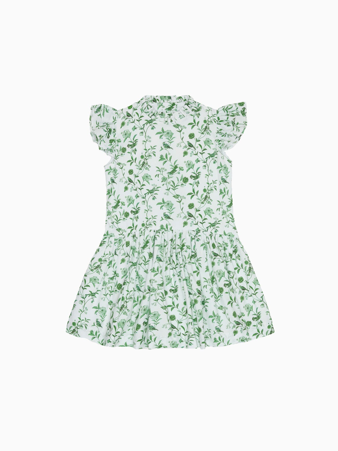 Hill House Home X La Coqueta Green Bird Floral Rita Girl Drop Waist Dress