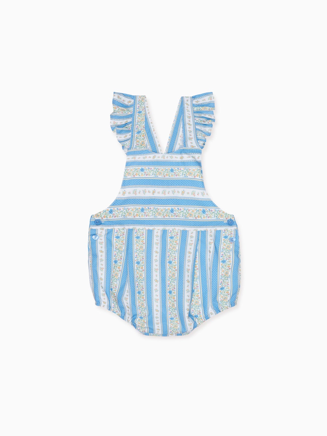 Blue Floral Stripe Rontina Baby Girl Romper Dungarees