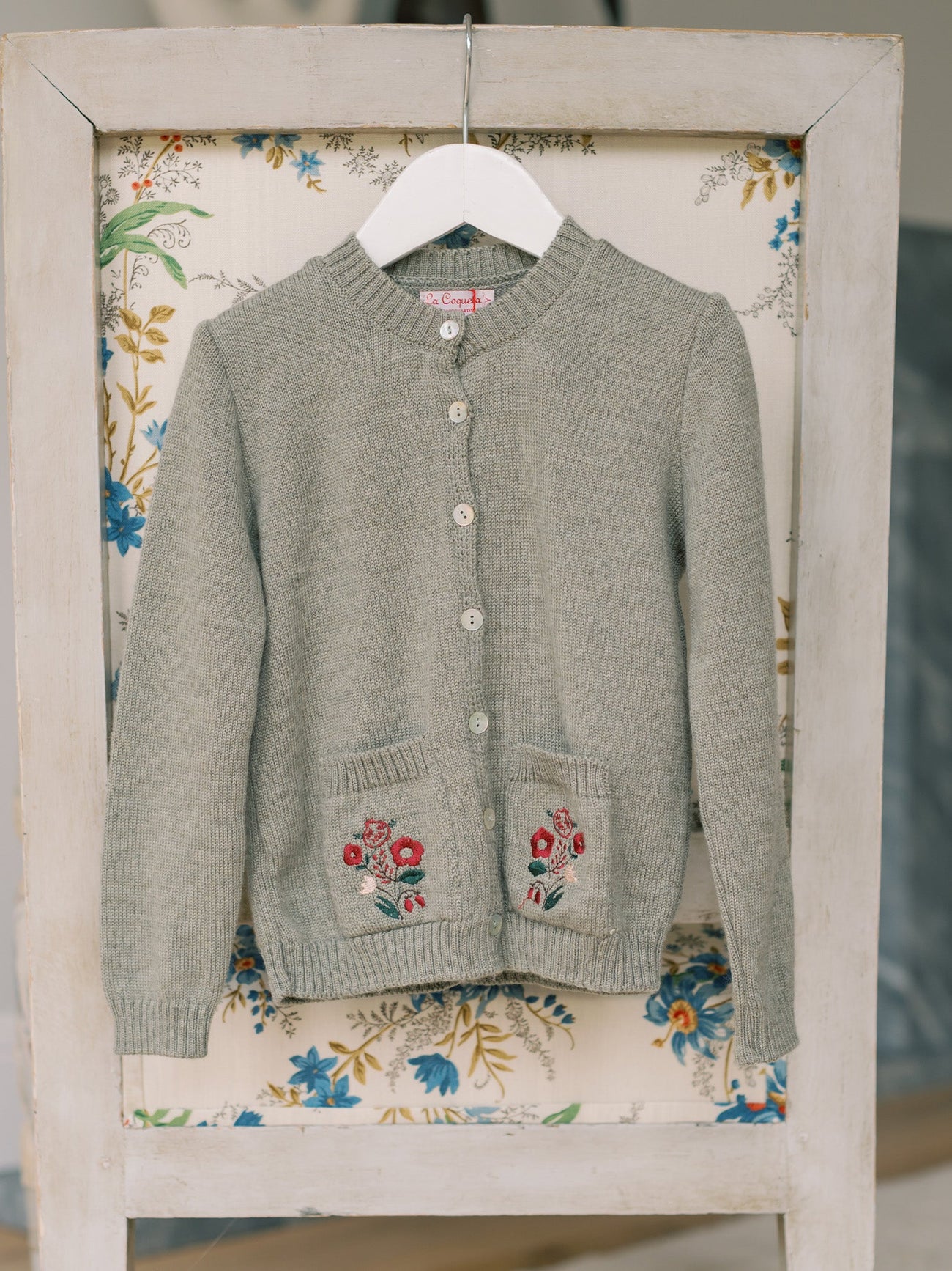 Sage Green Josefina Merino Embroidered Girl Cardigan