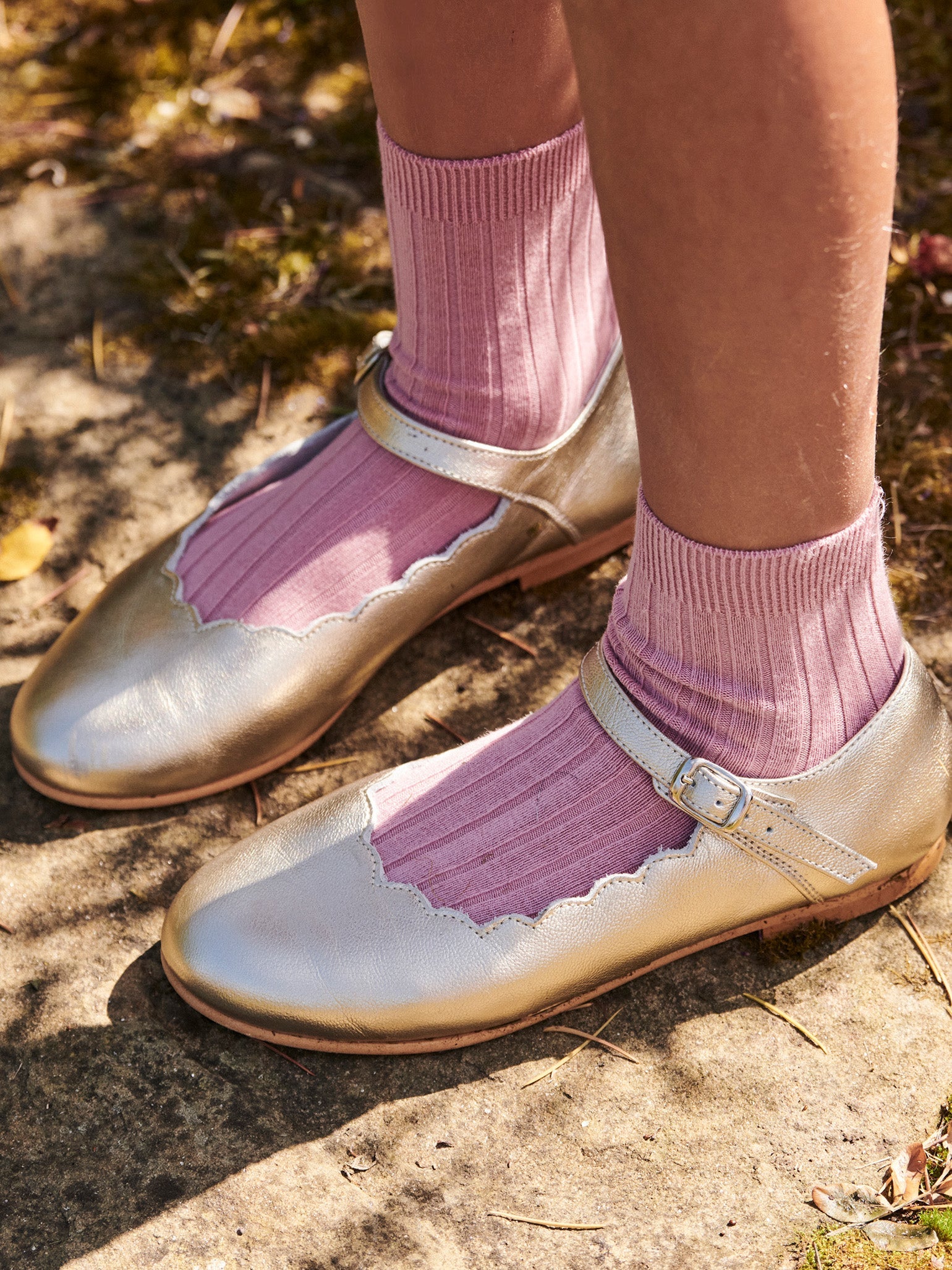 Gold Leather Girl Scallop Mary Jane Shoes