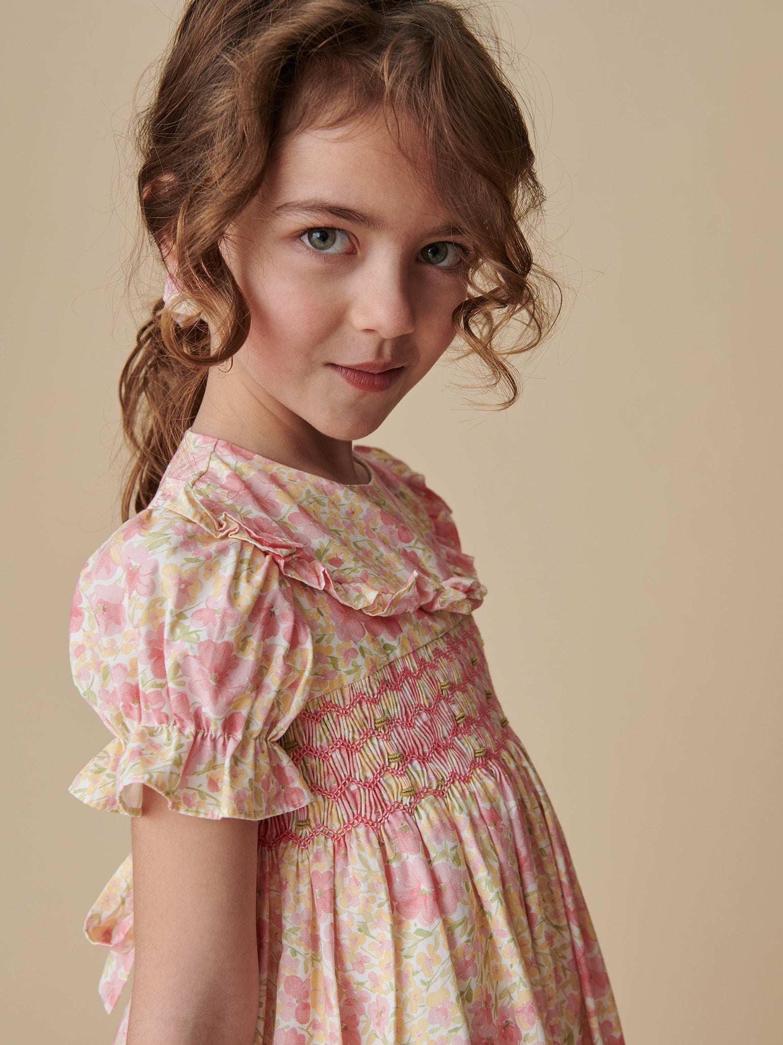 Pink Floral Silvana Girl Hand-Smocked Dress