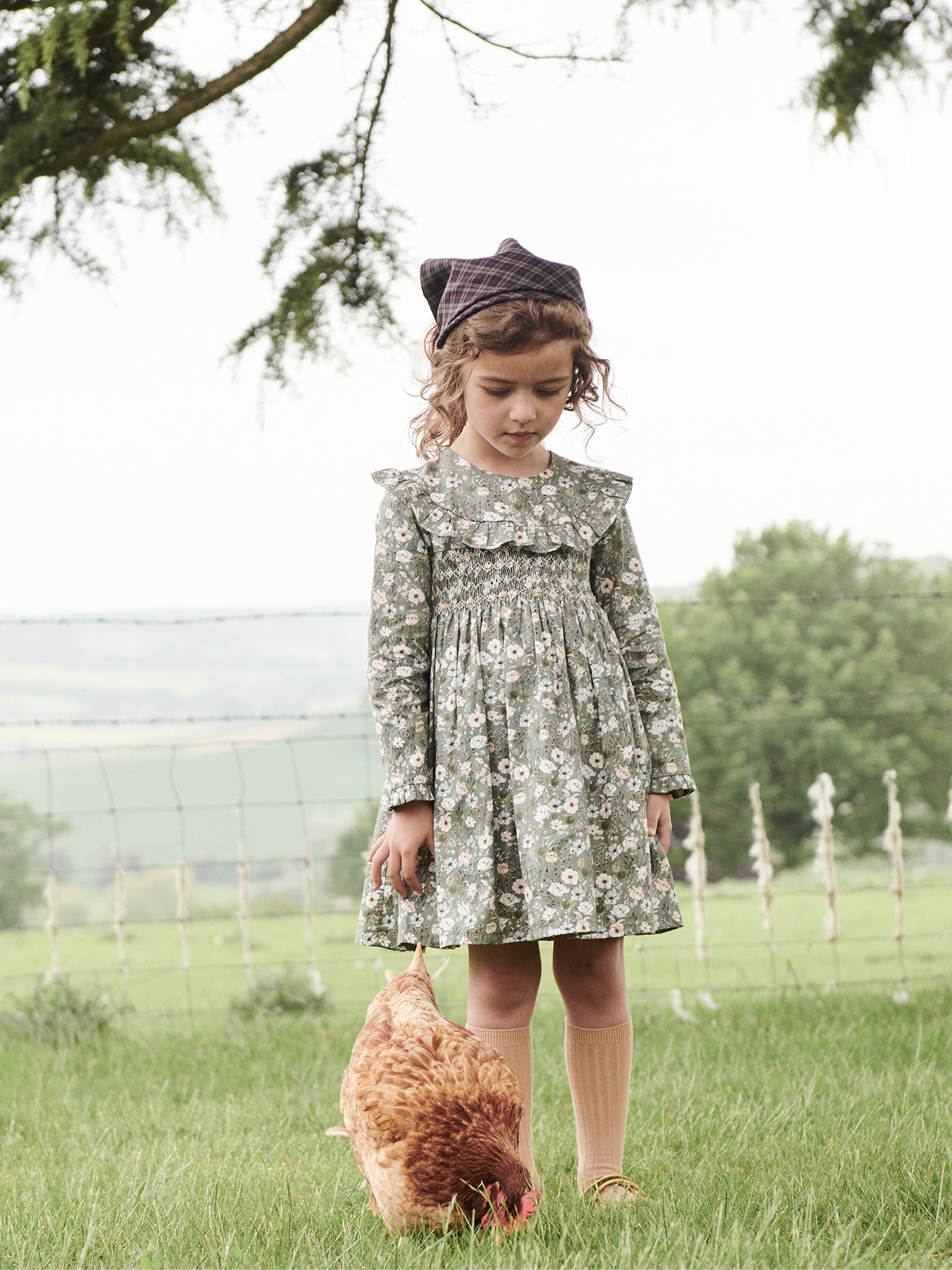 Sage Floral Silvana Girl Hand-Smocked Dress