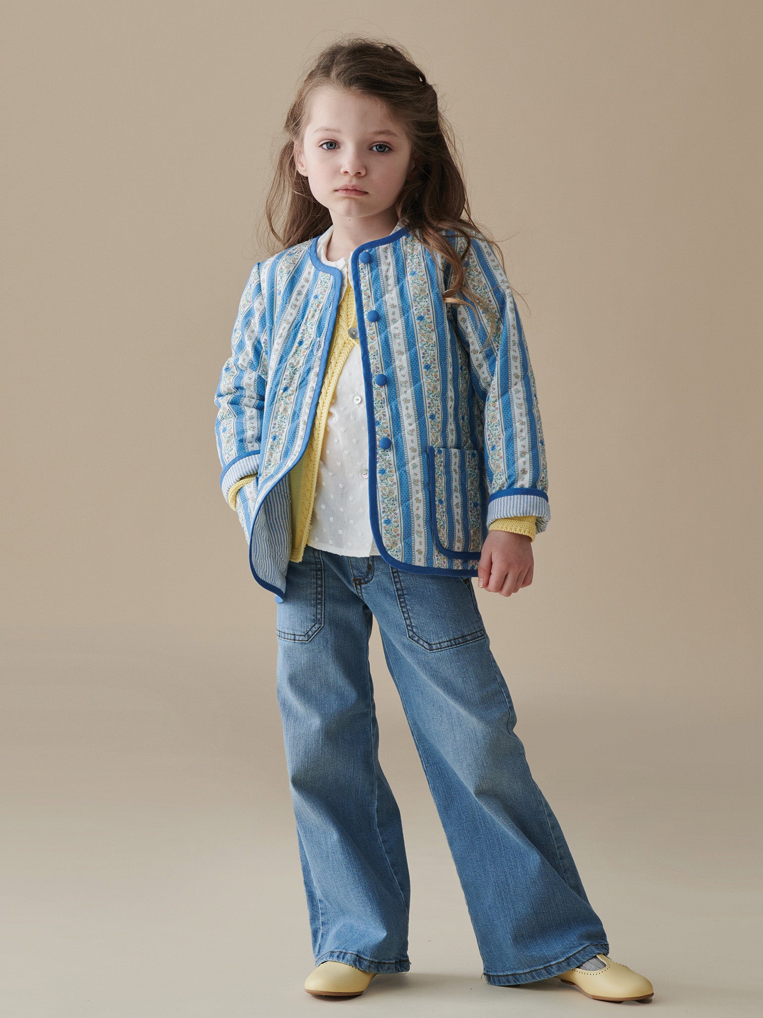 Blue Floral Stripe Susana Girl Jacket