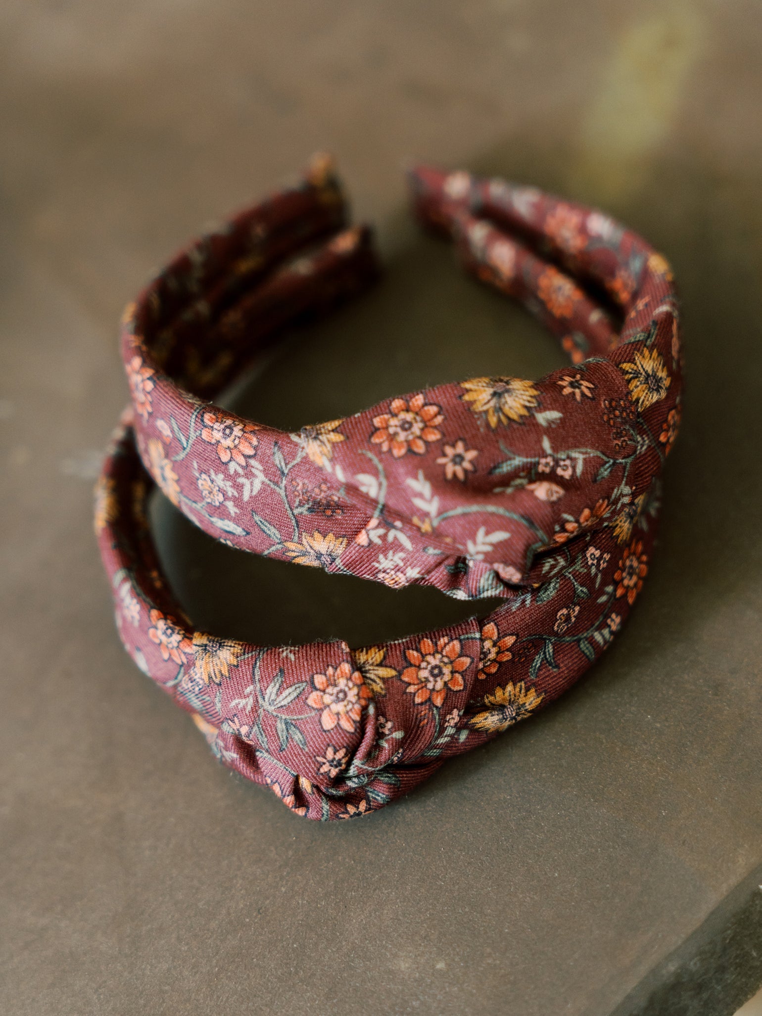 Burgundy Floral Girl Top Knot Headband