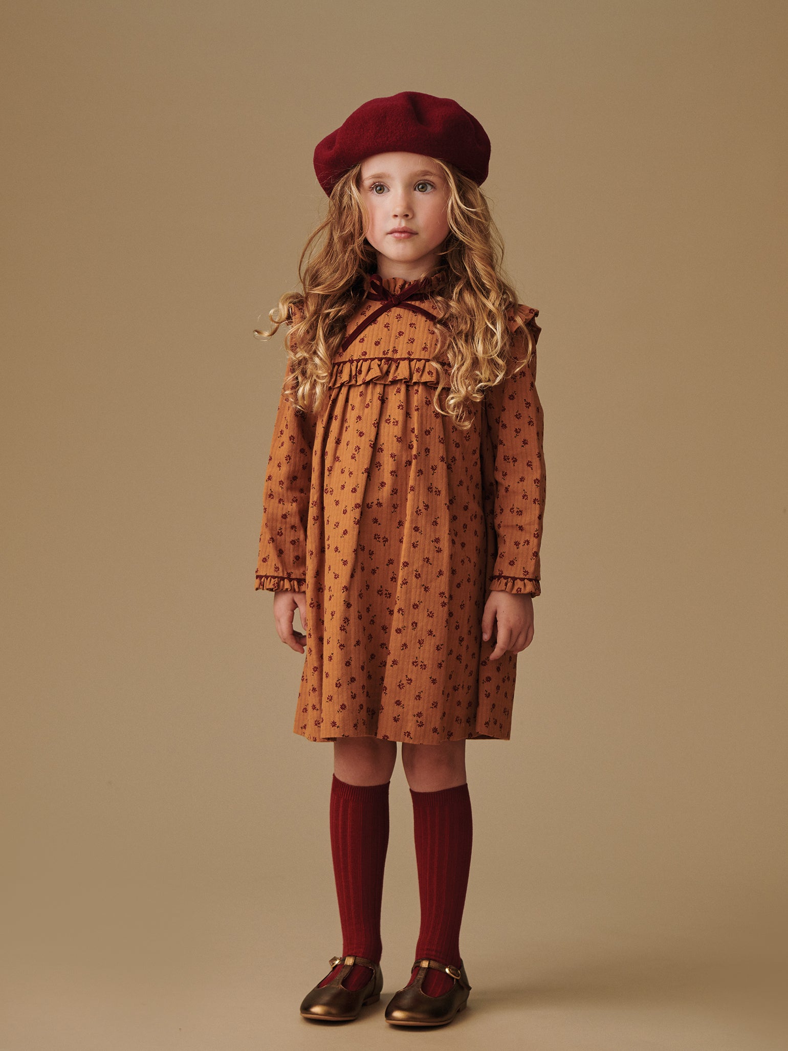 Caramel Floral Vela Girl Empire Dress