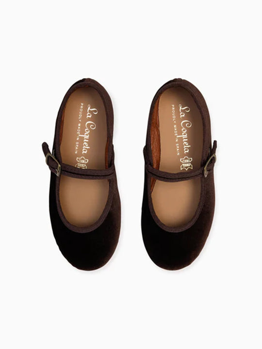 Brown Velvet Girl Mary Jane Shoes