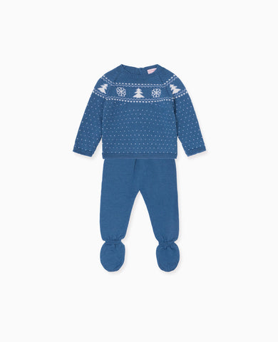 Petrol Blue Vincente Merino Christmas Baby Knitted Set