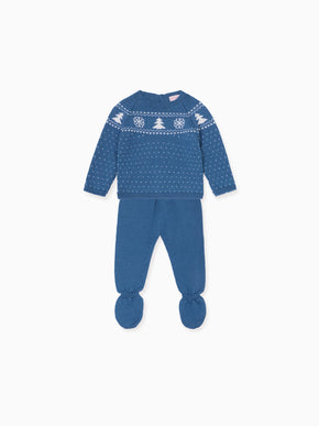 Petrol Blue Vincente Merino Christmas Baby Knitted Set