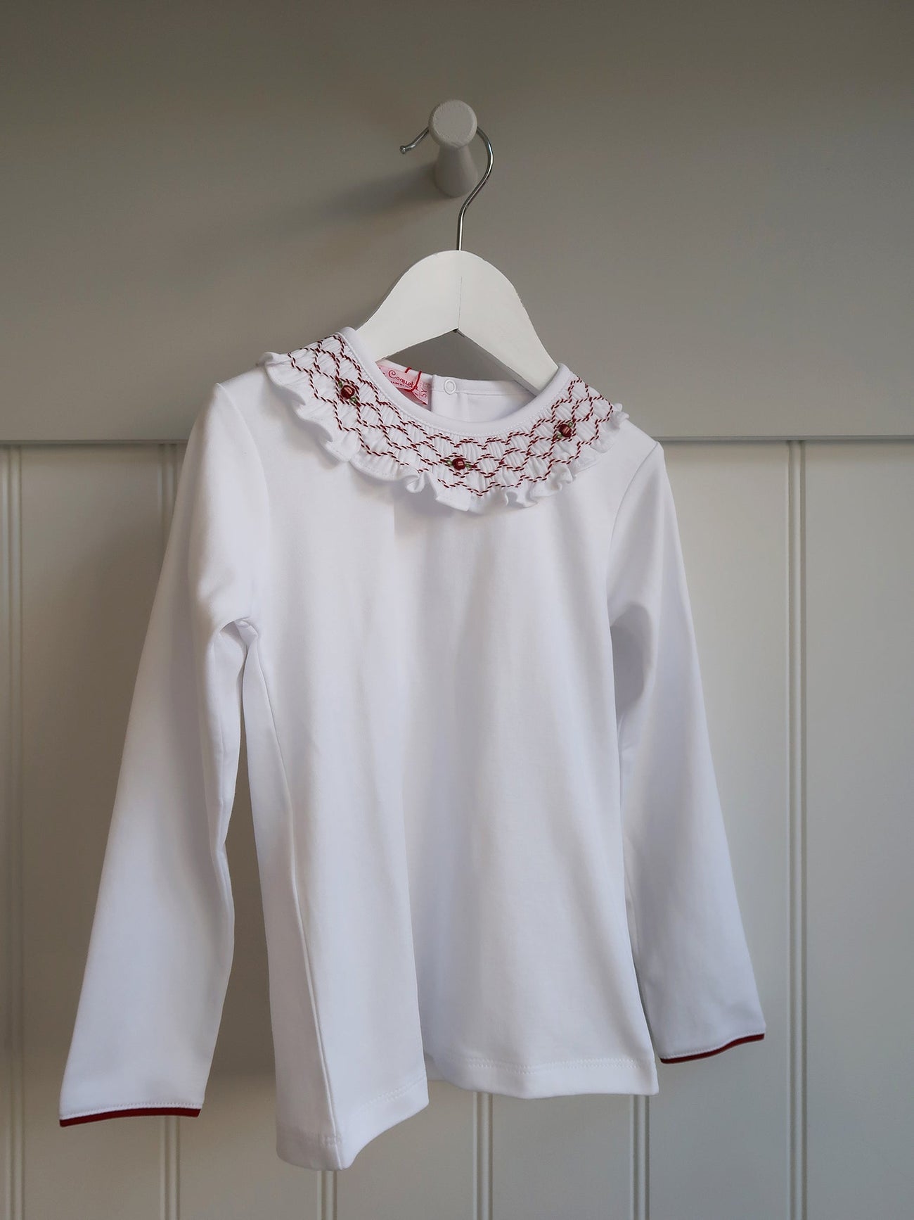 White Liliana Long Sleeve Girl Hand-Smocked Top