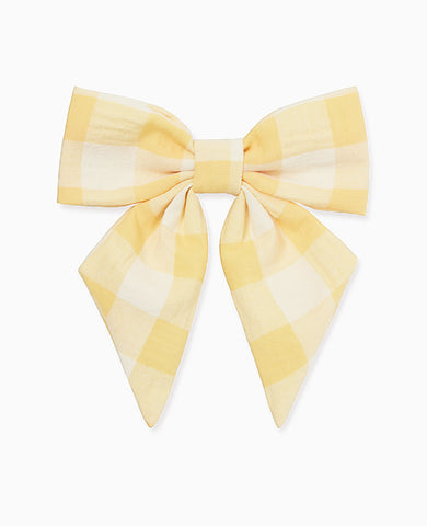 Yellow Gingham Girl Large Bow Clip