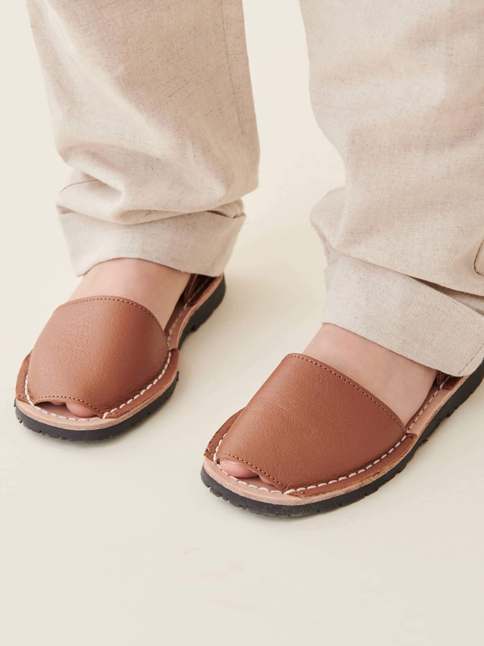 Tan Leather Avarca Leather Kids Sandals La Coqueta Kids