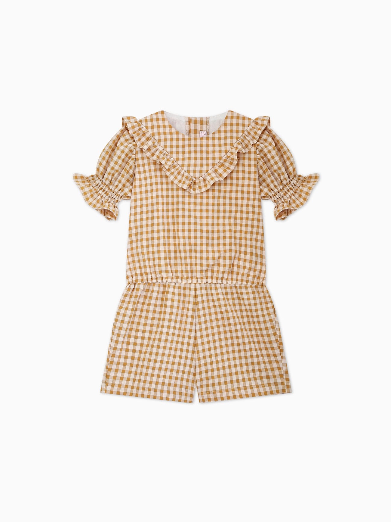 Caramel Gingham Delphine Girl Playsuit