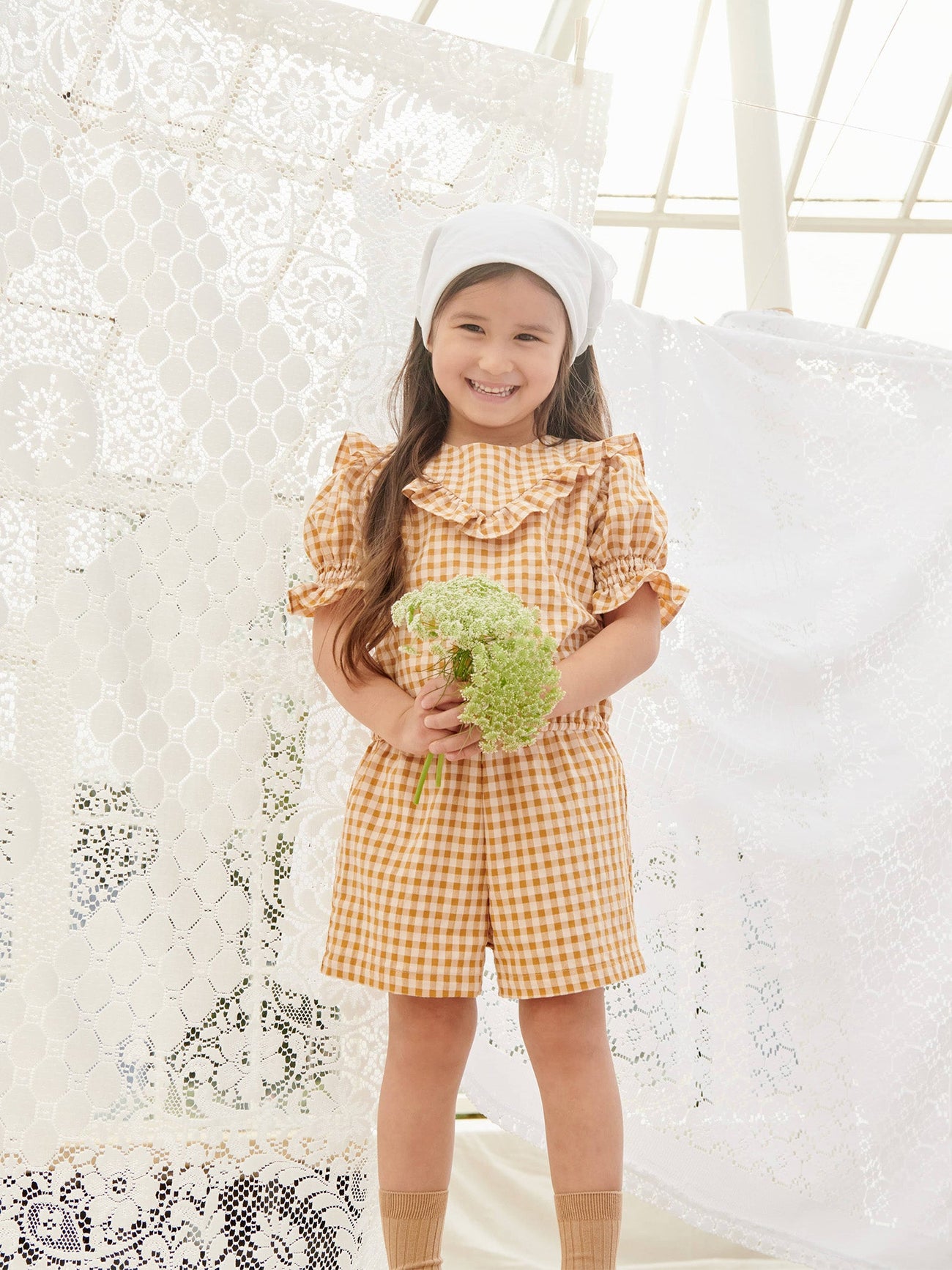 Caramel Gingham Delphine Girl Playsuit