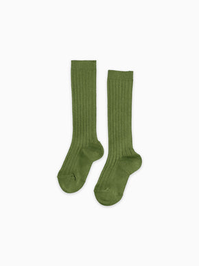 Olive Green Ribbed Knee High Kids Socks