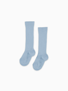 Soft Blue Ribbed Knee High Kids Socks