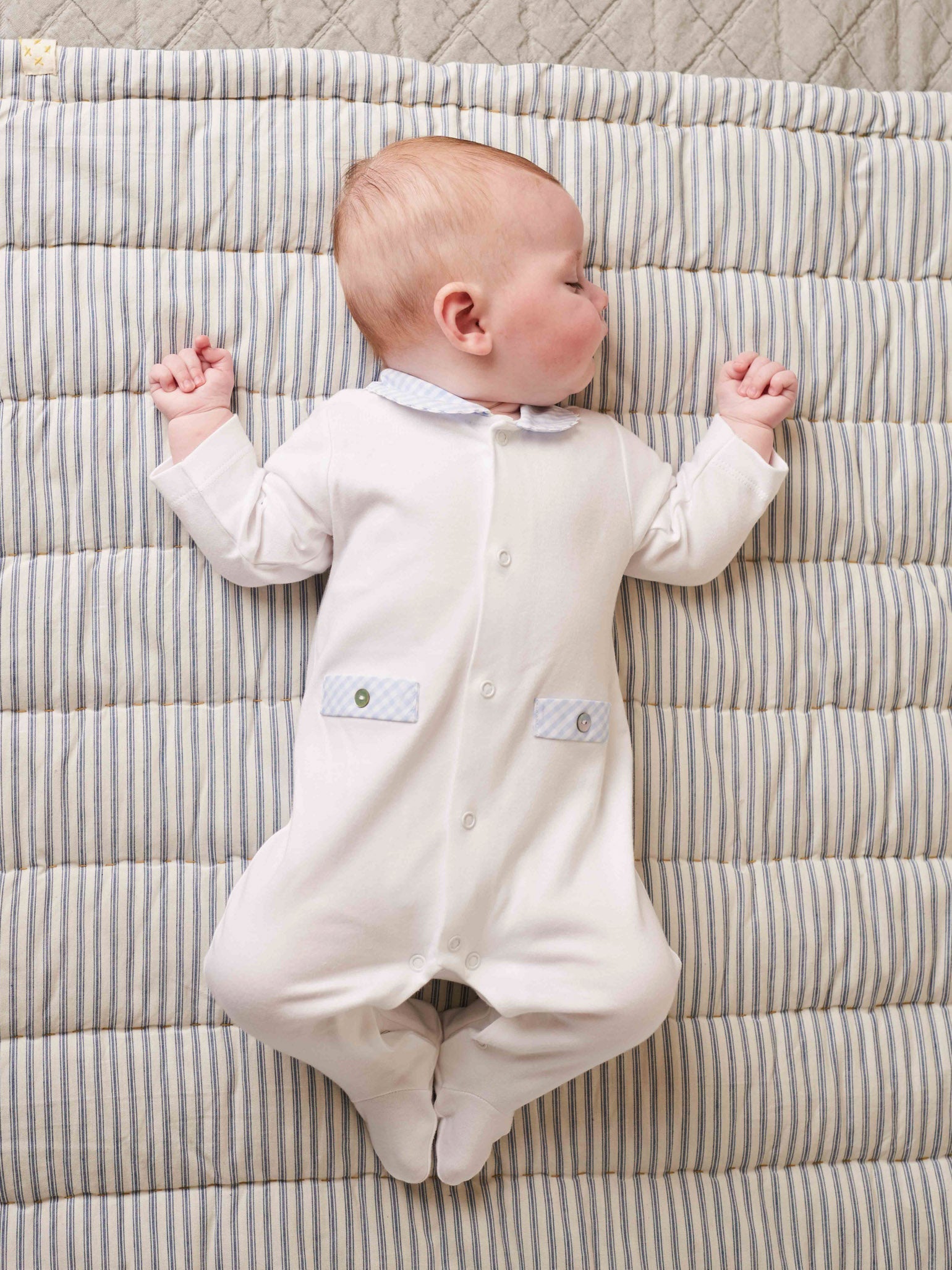 Blue Vichy Jersey Baby Sleepsuit